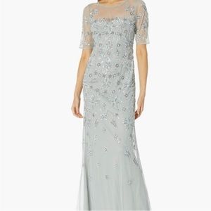 Adrianna Papell beaded illusion gown frosted sage